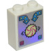 LEGO White Brick 1 x 2 x 2 with Yellow circle in centre with dark pink spirals Sticker with Inside Stud Holder (3245)