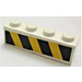 LEGO White Brick 1 x 4 with 4 Studs on One Side with Black and Yellow Stripes Sticker (30414)