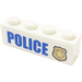 LEGO White Brick 1 x 4 with  Blue &#039;POLICE&#039; and Gold Police Badge Sticker (3010)