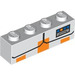 LEGO White Brick 1 x 4 with Orange Markings (3010)