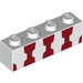 LEGO White Brick 1 x 4 with Red glass shaped stripes (3010 / 33603)