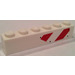 LEGO White Brick 1 x 6 with Red/White Hazard Striped Cut-Off Rectangle (Left Side) Sticker (3009)