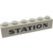 LEGO White Brick 1 x 6 with &quot;STATION&quot; without Bottom Tubes, with Cross Supports