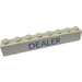 LEGO White Brick 1 x 8 with Blue &quot;DEALER&quot; without Bottom Tubes with Cross Support