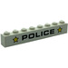 LEGO White Brick 1 x 8 with &#039;POLICE&#039; and Yellow Stars Sticker (3008)