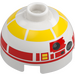 LEGO White Brick 2 x 2 Round with Dome Top with L3-G0 Astromech Droid Head (Hollow Stud, Axle Holder) (3262)