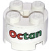 LEGO White Brick 2 x 2 Round with &quot;Octan&quot; Sticker (3941)