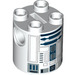 LEGO White Brick 2 x 2 x 2 Round with R2-D2 Astromech Droid Body with Bottom Axle Holder &#039;x&#039; Shape &#039;+&#039; Orientation (15797 / 30361)
