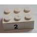 LEGO White Brick 2 x 3 with &#039;2&#039; Sticker (3002)