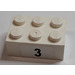 LEGO White Brick 2 x 3 with Black &#039;3&#039; Sticker (3002)