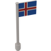 LEGO hvid Flag på Ridged Flagpole med Iceland Flag Klistermærke (3596)