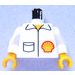 LEGO White Minifig Torso with Shell Logo Jacket with White Arms and Yellow Hands (973)