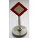 LEGO White Road Sign (old) square on point with red border on white background with base Type 2