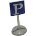 LEGO White Road Sign (old) square with P on blue background with Base Type 1