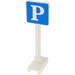 LEGO White Road Sign Square with P on Blue Background meaning Parking