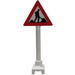 LEGO White Road Sign Triangle with Worker and Two Piles (649)