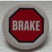 LEGO White Roadsign Clip-on 2 x 2 Round with &#039;BRAKE&#039; in Red Octagon Sticker (30261)