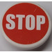 LEGO White Roadsign Clip-on 2 x 2 Round with ‘STOP’ Narrow Font Sticker (30261)