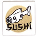 LEGO White Roadsign Clip-on 2 x 2 Square with Fish and &#039;Sushi&#039; Sticker with Open &#039;O&#039; Clip (15210)