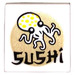 LEGO White Roadsign Clip-on 2 x 2 Square with Octopus and &#039;Sushi&#039; Sticker with Open &#039;O&#039; Clip (15210)