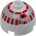 LEGO White Round Brick 2 x 2 Dome Top (Undetermined Stud) with Silver and Red R5-D4 Printing