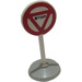 LEGO White Round Road Sign with STOP in red bordered triangle pattern with Base Type 1