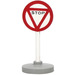 LEGO White Round Road Sign with STOP in red bordered triangle pattern with Base Type 2