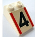 LEGO Weiß Steigung 2 x 3 (25°) mit Schwarz &quot;4&quot; und rot Streifen mit rauer Oberfläche (3298)