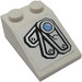 LEGO White Slope 2 x 3 (25°) with Cracked Armor Plate, Blue Light (Left) Sticker with Rough Surface (3298)