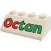 LEGO White Slope 2 x 4 (45°) with Red and Green Octan Pattern with Rough Surface (3037)