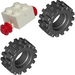 LEGO blanc Petit Pneu avec Offset Bande de roulement (sans Band Around Centre of Bande de roulement) avec Brique 2 x 2 avec rouge Single roues