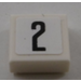 LEGO Weiß Fliese 1 x 1 mit &#039;2&#039; Aufkleber mit Nut (3070)