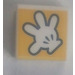 LEGO White Tile 1 x 1 with Glove on Yellow with Groove (3070)