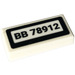 LEGO White Tile 1 x 2 with &#039;BB 78912&#039; Sticker with Groove (3069)