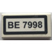 LEGO White Tile 1 x 2 with &quot;BE 7998&quot; Sticker with Groove (3069)