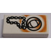 LEGO White Tile 1 x 2 with Black Ball on Chain with Groove (3069)
