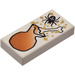 LEGO White Tile 1 x 2 with Black Spider, White Bone and Brown Bag Pattern with Groove (3069 / 83609)