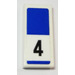 LEGO blanc Tuile 1 x 2 avec Bleu rectangle et Bleu underlined &quot;4&quot; Autocollant avec rainure (3069)