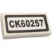 LEGO White Tile 1 x 2 with &#039;CK60257&#039; Sticker with Groove (3069)