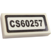 LEGO White Tile 1 x 2 with &#039;CS60257&#039; Sticker with Groove (3069)