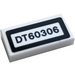 LEGO White Tile 1 x 2 with &#039;DT60306&#039; Sticker with Groove (3069)