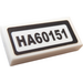 LEGO Wit Tegel 1 x 2 met &quot;HA60151&quot; Sticker met groef (3069)