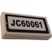 LEGO White Tile 1 x 2 with &quot;JC60061&quot; Sticker with Groove (3069)