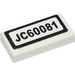 LEGO White Tile 1 x 2 with License Plate JC60081 Sticker with Groove (3069)