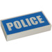 LEGO White Tile 1 x 2 with Police (Preprinted) with Groove (3069)