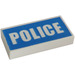 LEGO White Tile 1 x 2 with Police (Preprinted) with Groove (3069 / 93073)