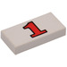 LEGO White Tile 1 x 2 with Red &#039;1&#039; with Groove (3069)