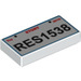 LEGO Weiß Fliese 1 x 2 mit &#039;RES1538&#039; License Platte mit Nut (3069 / 90855)