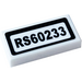 LEGO White Tile 1 x 2 with RS60233 Sticker with Groove (3069)