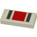 LEGO White Tile 1 x 2 with Stripes Red and Gray Sticker with Groove (3069)